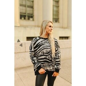 2 FLY Co. Black Wild West Zoo Knit Sweater L XL NEW